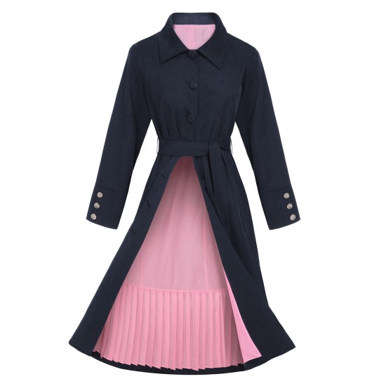 Pre-Sale Dark Blue  Solid Belted Coat