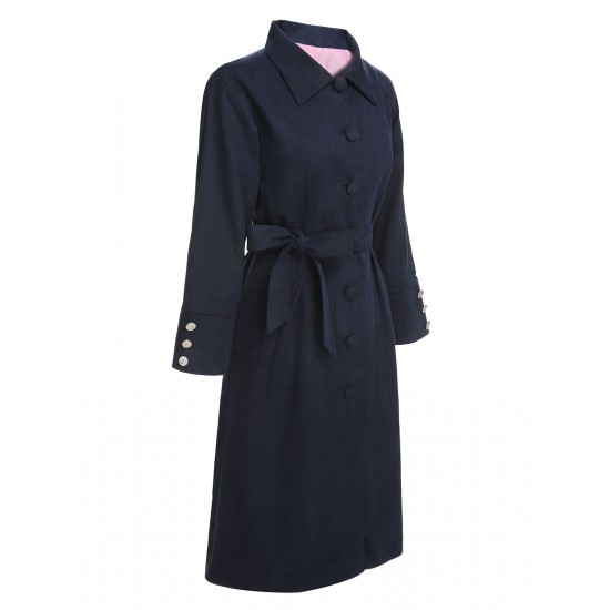 Pre-Sale Dark Blue  Solid Belted Coat