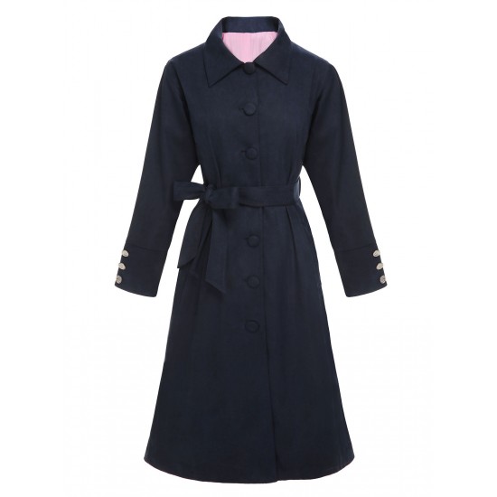 Pre-Sale Dark Blue  Solid Belted Coat