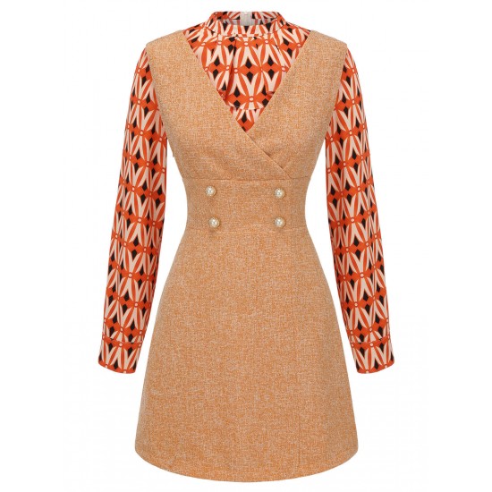 2PCS  Orange Blouse & Tweed Mini Dress