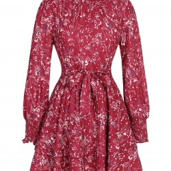 Plus Size Wine Red  Ruffles Floral Dress