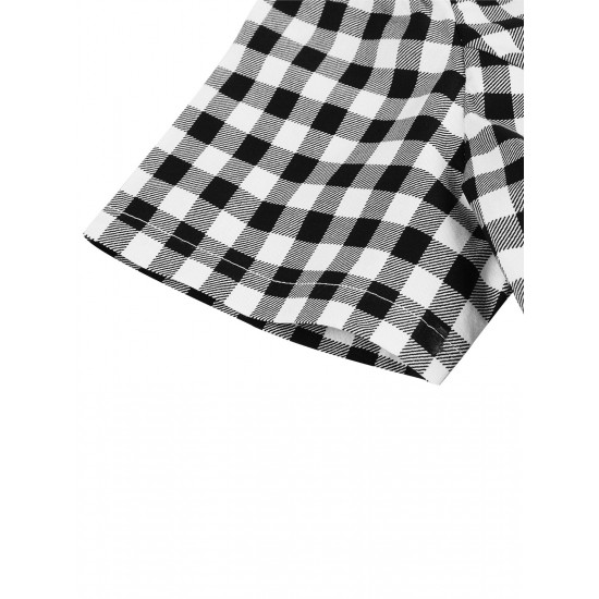 Plus Size Black&White  Off-shoulder Gingham Plaid Dress