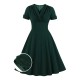 Plus Size Dark Green  V-Neck Solid Swing Dress