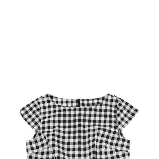 Plus Size Black  Gingham Plaid Belted Swing Dress