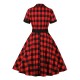 Plus Size Red & Black  Plaid Lapel Dress With Belt