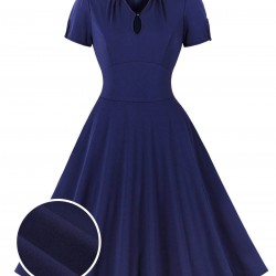 Plus Size Dark Blue  Keyhole Swing Dress