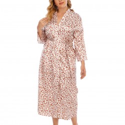 Plus Size  Leopard Wrap Lace-Up Pajama Robe