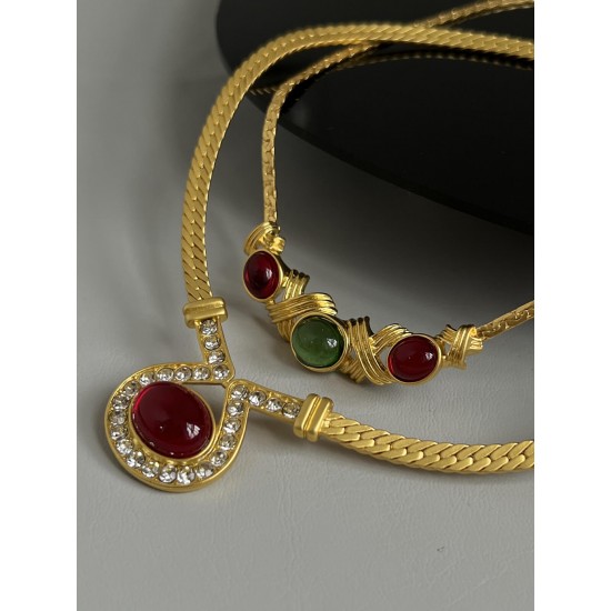 2PCS Gold Glass Rehinestone Alloy Necklace