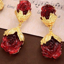 Wine Red Rose Gold Dangle Earrings