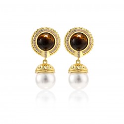 Dark Brown  Round Pearl Earrings