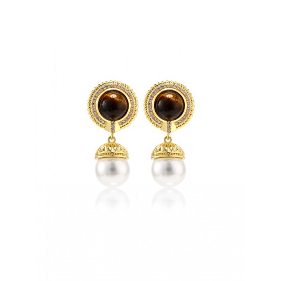 Dark Brown  Round Pearl Earrings