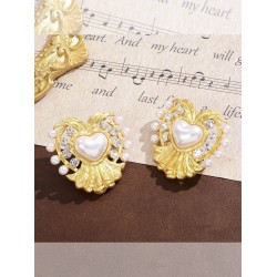 Yellow Vintage Pearl Heart Earrings