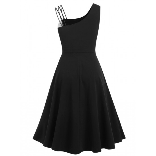 Black  Solid Spaghetti Dress