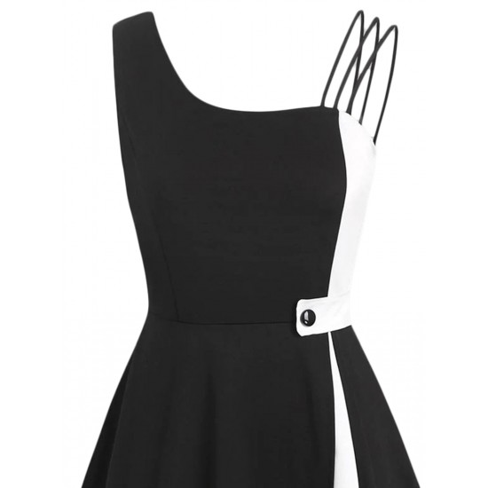 Black  Solid Spaghetti Dress