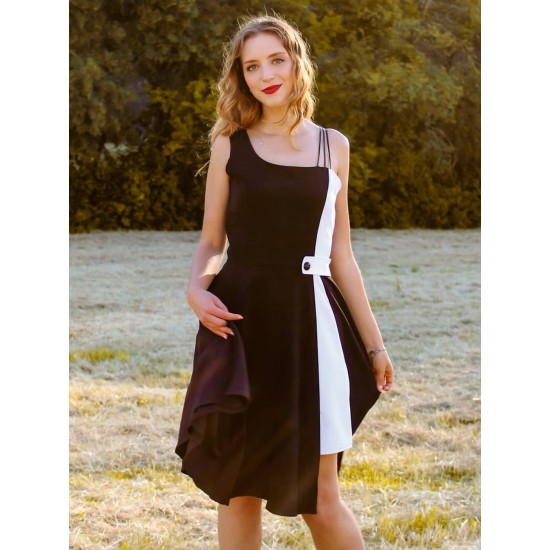 Black  Solid Spaghetti Dress