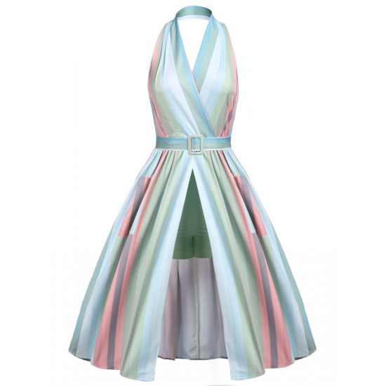 Rainbow  Stripe Pocket Swing Dress