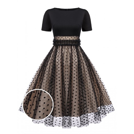 Black  Polka Dot Swing Vintage Dress