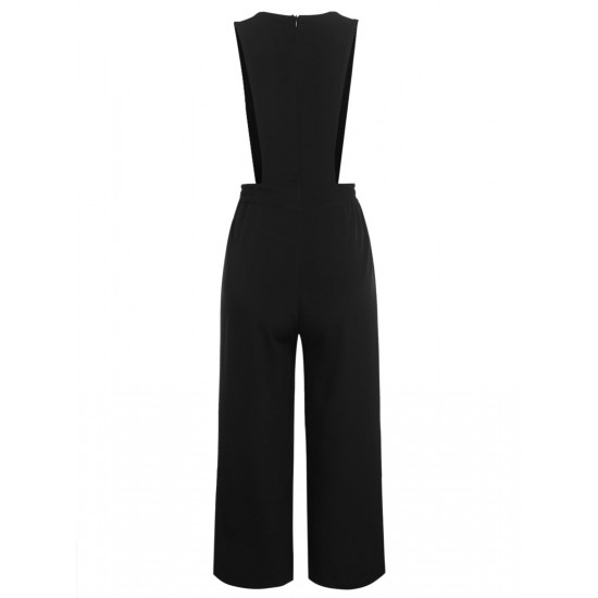 Black  Solid Suspender Pants