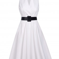 White  Halter Belted Swing Dress