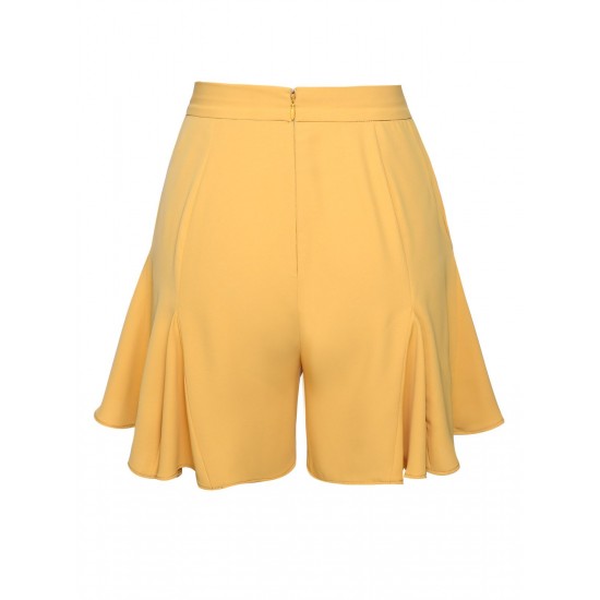 Yellow  Ruffled Pockets Shorts