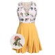 2PCS Yellow  Embroidery Top & Pockets Shorts