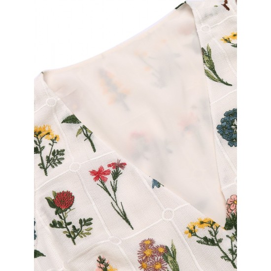 White  Floral Embroidery Crop Top