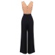 Black  Polka Dot Patchwork Belt Jumpsuit