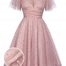 Pink  Star Sequin Lace Swing Dress