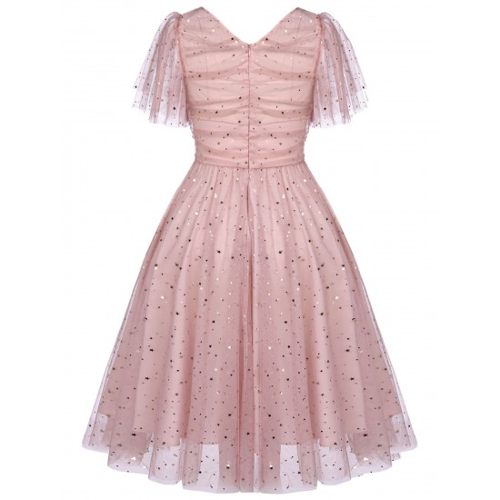 Pink  Star Sequin Lace Swing Dress