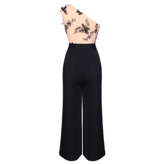  One-shoulder Lace Butterfly Jumpsuit