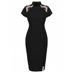 Black  Butterfly Backless Pencil Dress