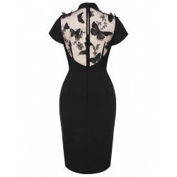 Black  Butterfly Backless Pencil Dress