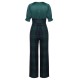 Pre-Sale Green  Plaid Patchwork Puff Jumpsuit