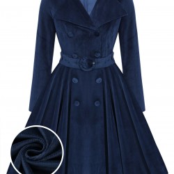 Navy Blue  Velvet Long Coat