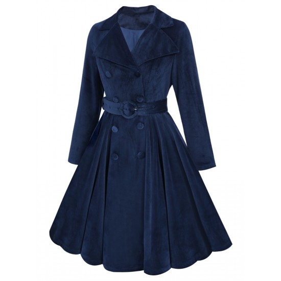 Pre-Sale Plus Size Navy Blue  Velvet Long Coat