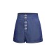 Denim Blue  Solid Buttons Shorts