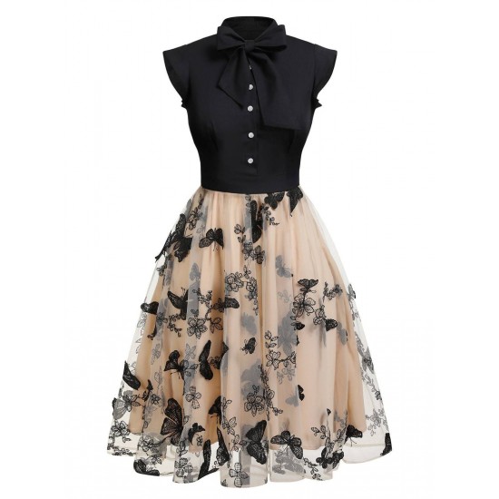 Black  Butterfly Patchwork Vintage Dress