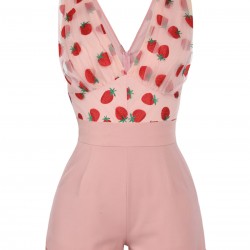 Strawberry Pink  Patchwork Lace Romper