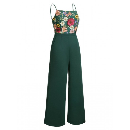 Green  3D Floral Strap Patchwork Jumpsuit