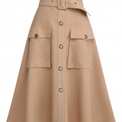 Khaki  Big Pockets Button Skirt