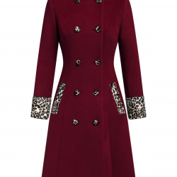 Wine Red  Leopard Patchwork Button Coat