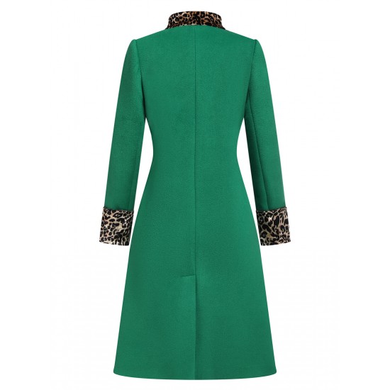 Green Leopard Patchwork Button Coat