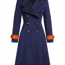 Navy Blue  Patchwork Button Coat