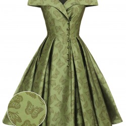 Green  Off-Shoulder Vintage Dress