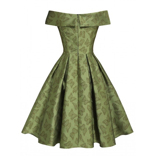 Green  Off-Shoulder Vintage Dress