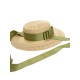  Green Ribbon Raffia Sun Hat