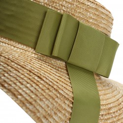  Green Ribbon Raffia Sun Hat