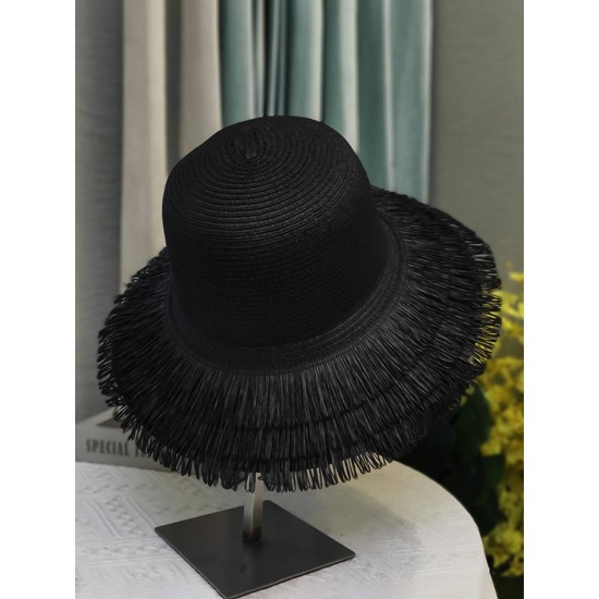  Solid Tassel Raffia Sun Hat