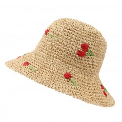 Beige  Rose Straw Sun Hat