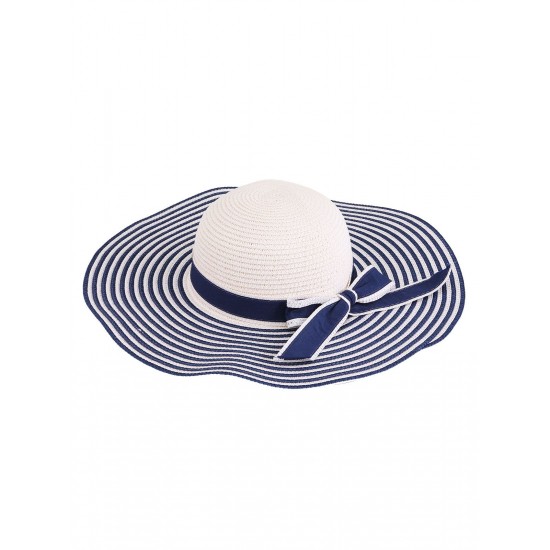 Navy Blue  Classic Stripes Straw Sun Hat